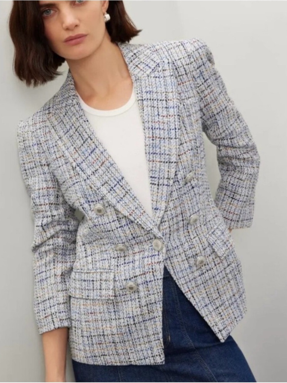 Veronica Beard Ryland Dickey Tweed Double-Breasted Blazer